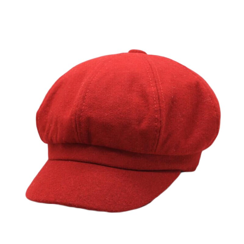 Mulheres Lã quente Chapéu Boina Estilo Britânico Retro Cor Sólida Tampa Octogonal Cap Pintor Jornaleiro Caps Chapéus de Inverno Feminino Grosso Quente viseira