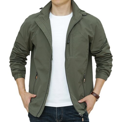Chaqueta impermeable de exterior para hombre, cortavientos de viaje, para acampar, senderismo, AM388: army green / Asian Size 3XL