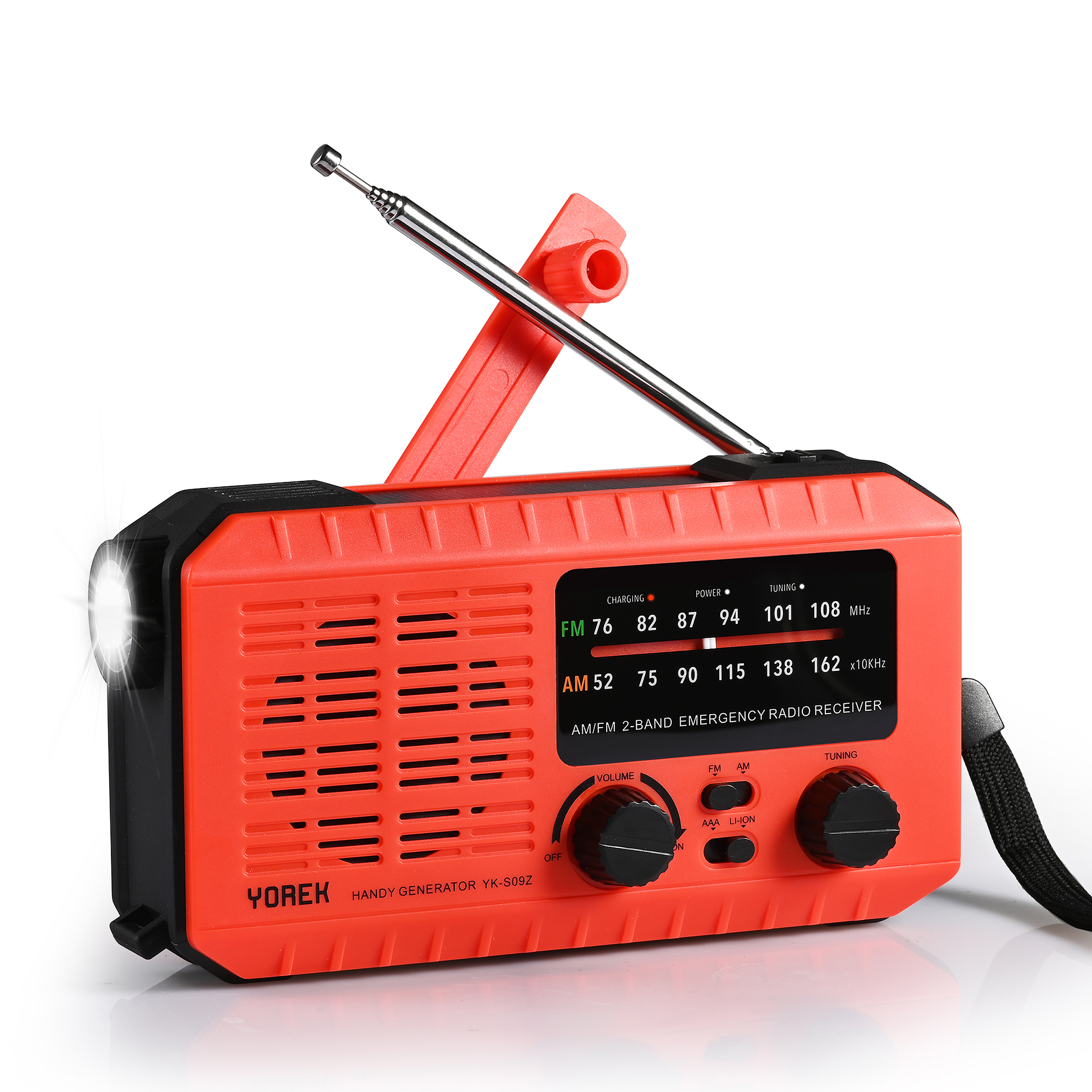 Yorek Emergency Hand Crank AM FM Radio, With 2200mAh replaceable 18650 battery, Solar Radio with LED Flashlight, SOS Alert