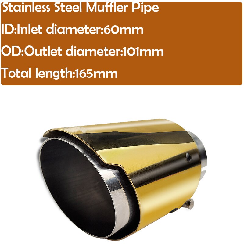 1 Piece Exhaust Tail Pipes Glossy Gold Muffler Tip Tail Universal Stainless Steel Pipes Throat End Tip: inlet 60 outlet101