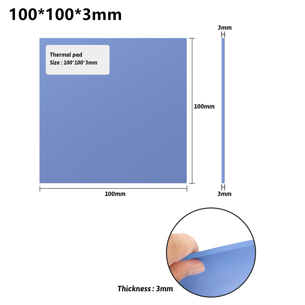 6.0 W/mK Thermal conductivity Thermal pad 100x100mm CPU Heatsink Cooling Conductive Silicone Pad Thermal Pads: Thickness 3mm