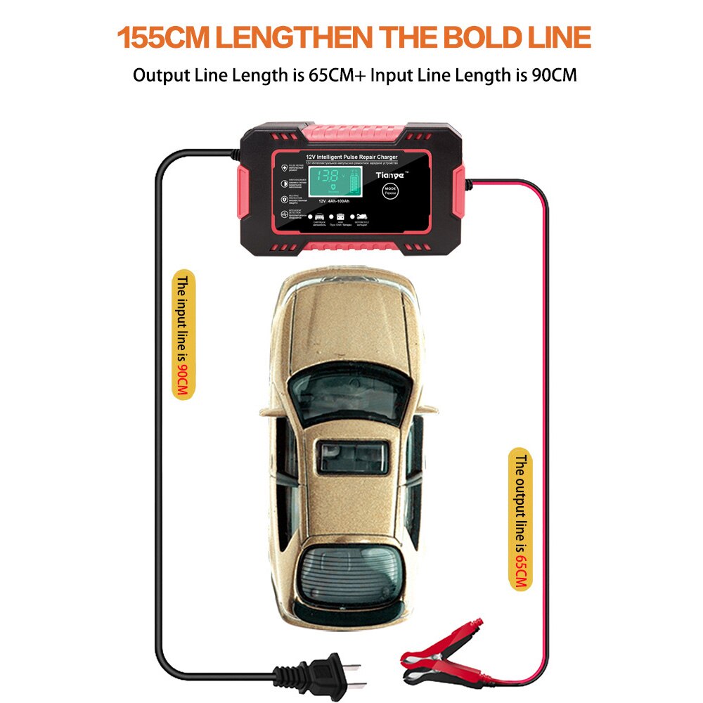 Agm Gel Wet Car Battery Charger Wet Dry Lead Acid Battery Charger Full Automatic Pulse Repair 12V 6A Fast Power Charging