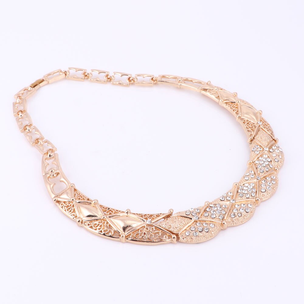 Collier de mariée en cristal boucles d'oreilles Bracelet perles africaines ensembles de bijoux pour les femmes couleur or accessoires de mariage