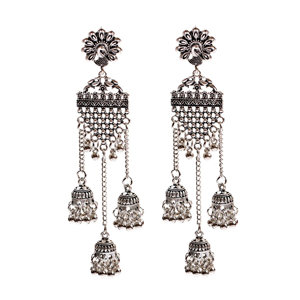 Vintage Indian Bollywood Kundan Peacock Carved Jhumka Jhumki Water Earrings Women Boho Ethnic Long Tassel Earring Jewelry: HXE250-2