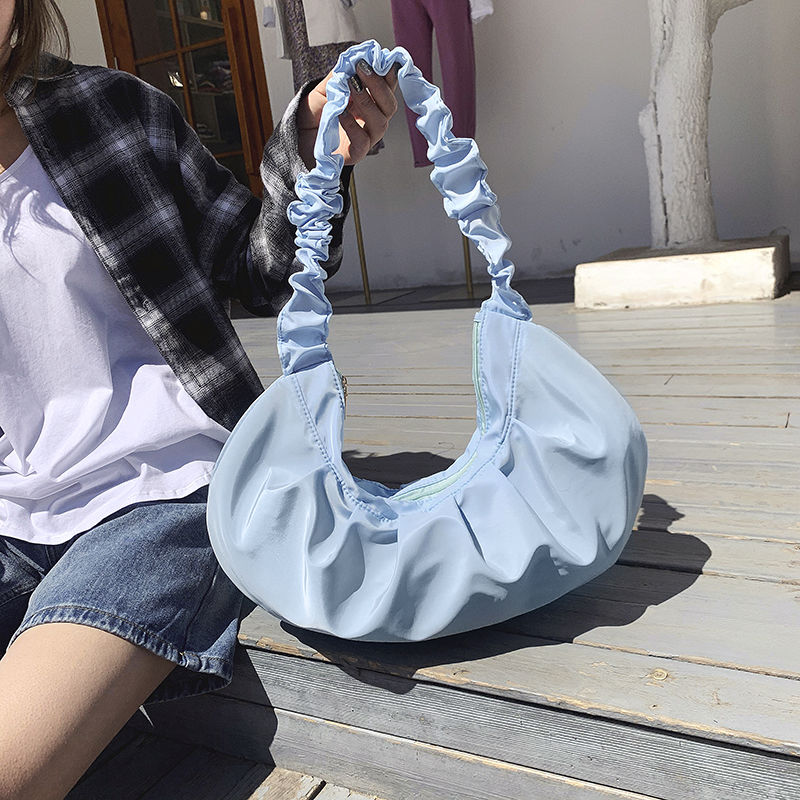 Nylon Geraffte Frauen Hobos Geldbörse Handtaschen Baby Blau Damen Große Kapazität Schulter Taschen Weibliche lässig Tote Einkaufstasche: Blau