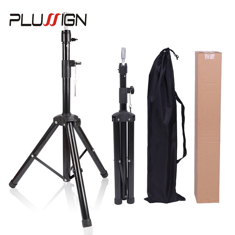 Tête de mannequin noire tripode réglable, 1 tête de perruque en toile, 1 pièce avec 50 broches en t, 2 blocs de bonnet de bas, support de perruque