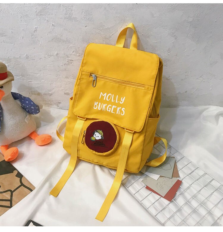 Rosa sacos de escola para meninas adolescentes bonito dos desenhos animados mochilas mulheres náilon sólida mochilas estudante adolescente estilo preppy novo: YELLOW