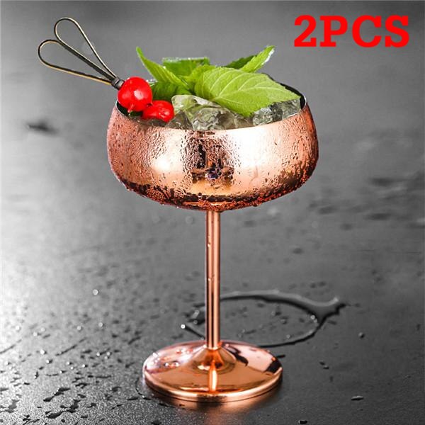 Stainless Steel Cocktail Glass Silver Rose Cocktail Juice Drink Champagne Goblet Party Barware Kitchen Tools 1pcs: rose gold-2PCS