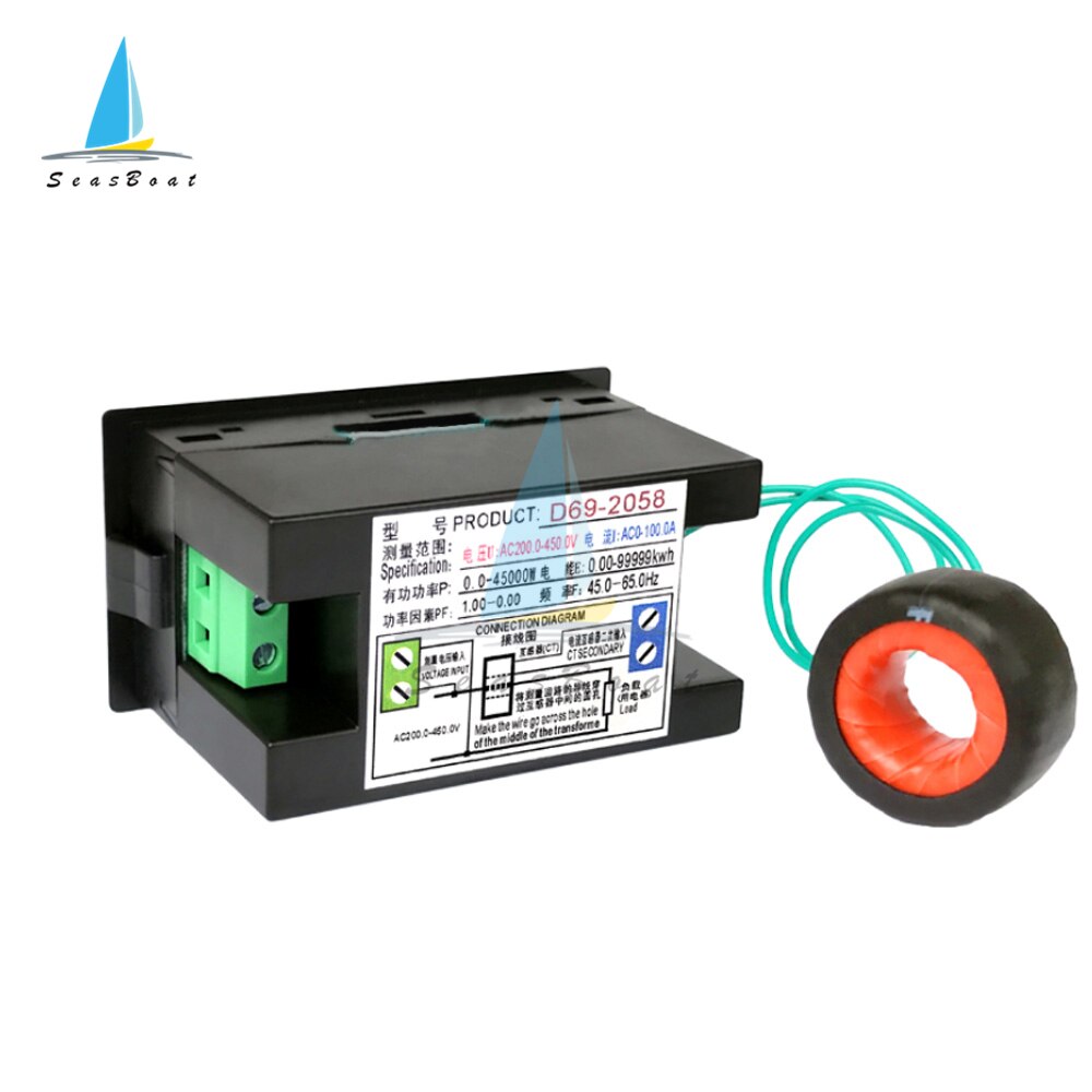 Voltímetro Digital de CA, amperímetro, medidor de energía de potencia CA 80,0-300,0 V/CA 200,0-450,0 V 0-100A, pantalla a Color HD de 180 grados, LED impecable