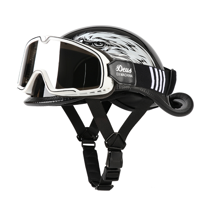 VGV moto demi-casque lunettes incluses véhicule électrique vélo Locomotive pour Cruiser rétro homme femmes scooter rue: WHITE / L