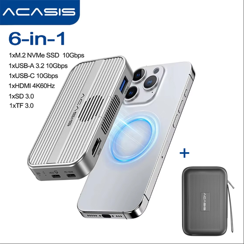 ACASIS M.2 NVMe SSD Enclosure Magnetic USB C Docking Station 10Gbps with Cooling Fan for iPhone 16/15 Pro 2230/42/60/80 NVME SSD: Red