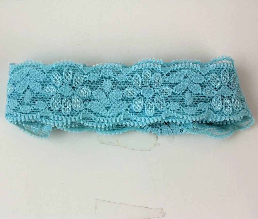 1'' 25mm elastic embroidered lace ribbon stretch lace trimmings DIY headband fabric 20 yards: blue