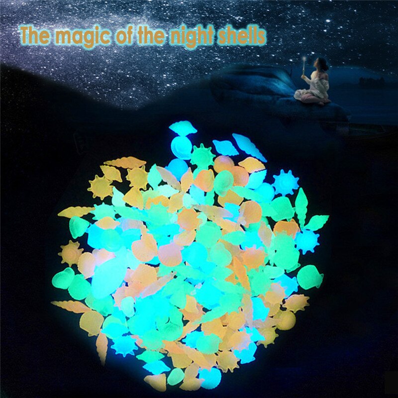 Conchas luminosas coloridas de estrella de mar, piedras brillantes decorativas de En forma de concha para jardín, acuario, piscina tanque de peces, paisaje, 50 Uds.