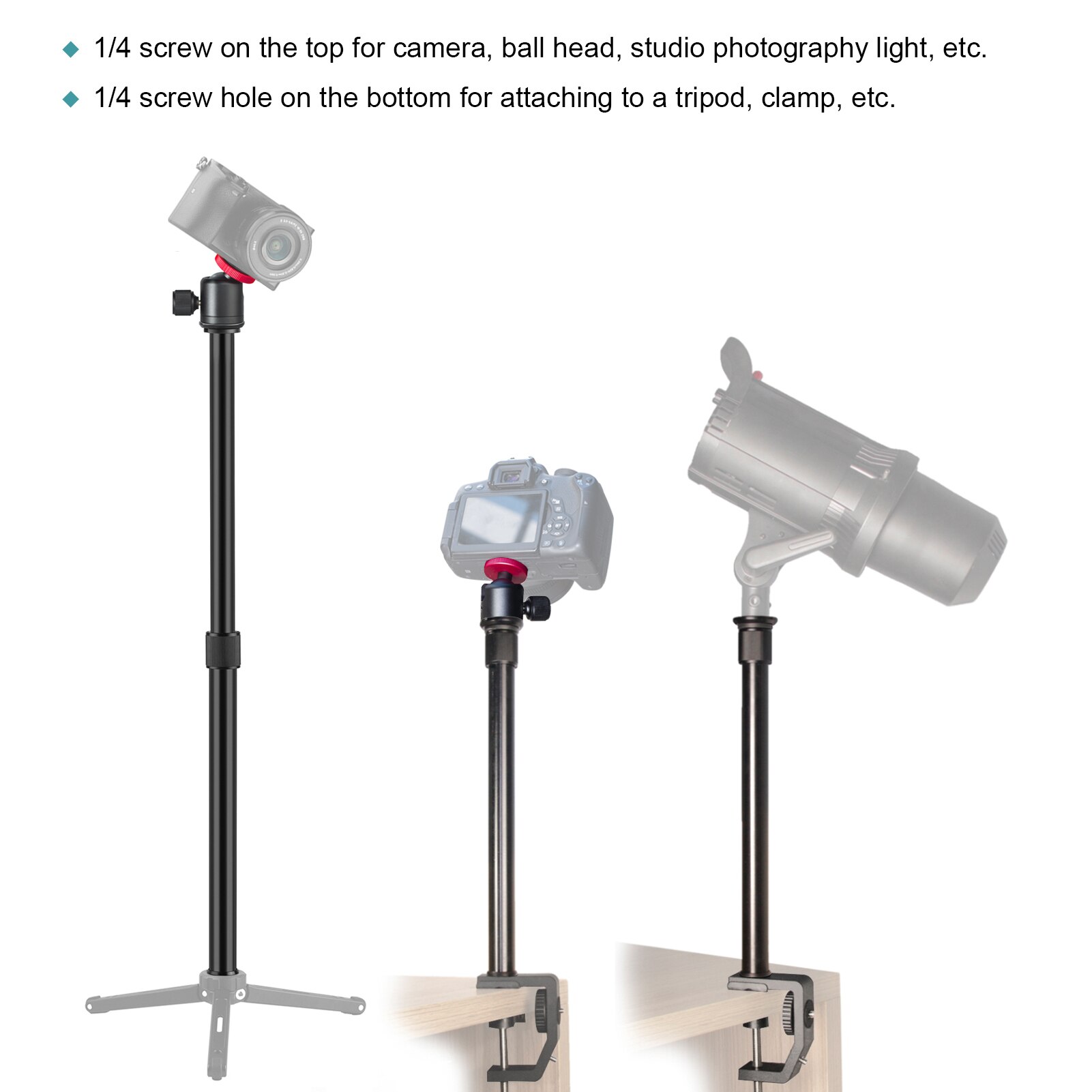 Universal Aluminium C Klem + Verstelbare Statief Verlengstuk + Draaibare Bal Hoofd Met 1/4 Inch Schroef Verstelbare Lengte