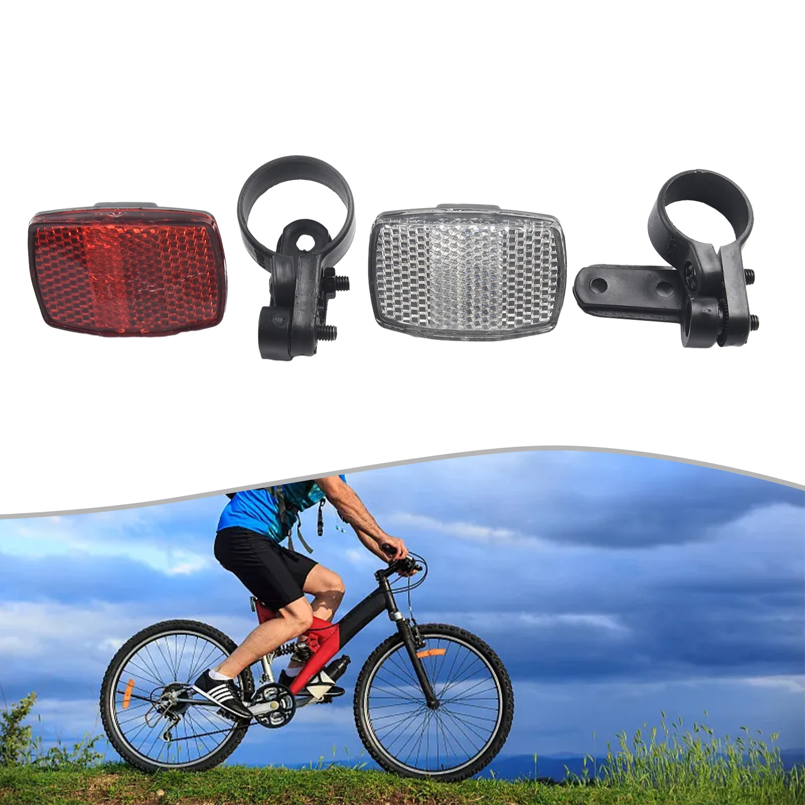 Bike Front Rear Reflector Set Red White Handlebar Mounting Bracket Warning Light Safety Riding Bicycle Accessories