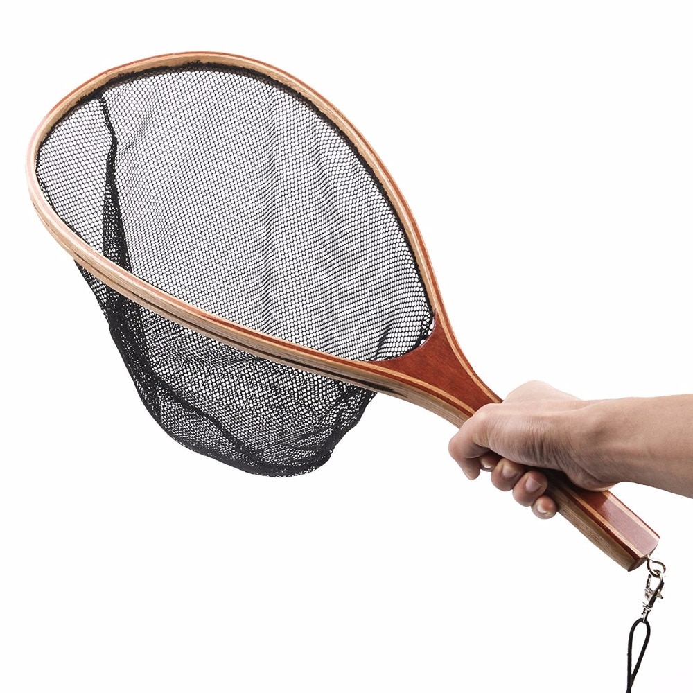 Fly Fishing net wooden handle 23.8 inches fishing net length Landing Soft Rubber Mesh Trout Catch Release Fishing Net
