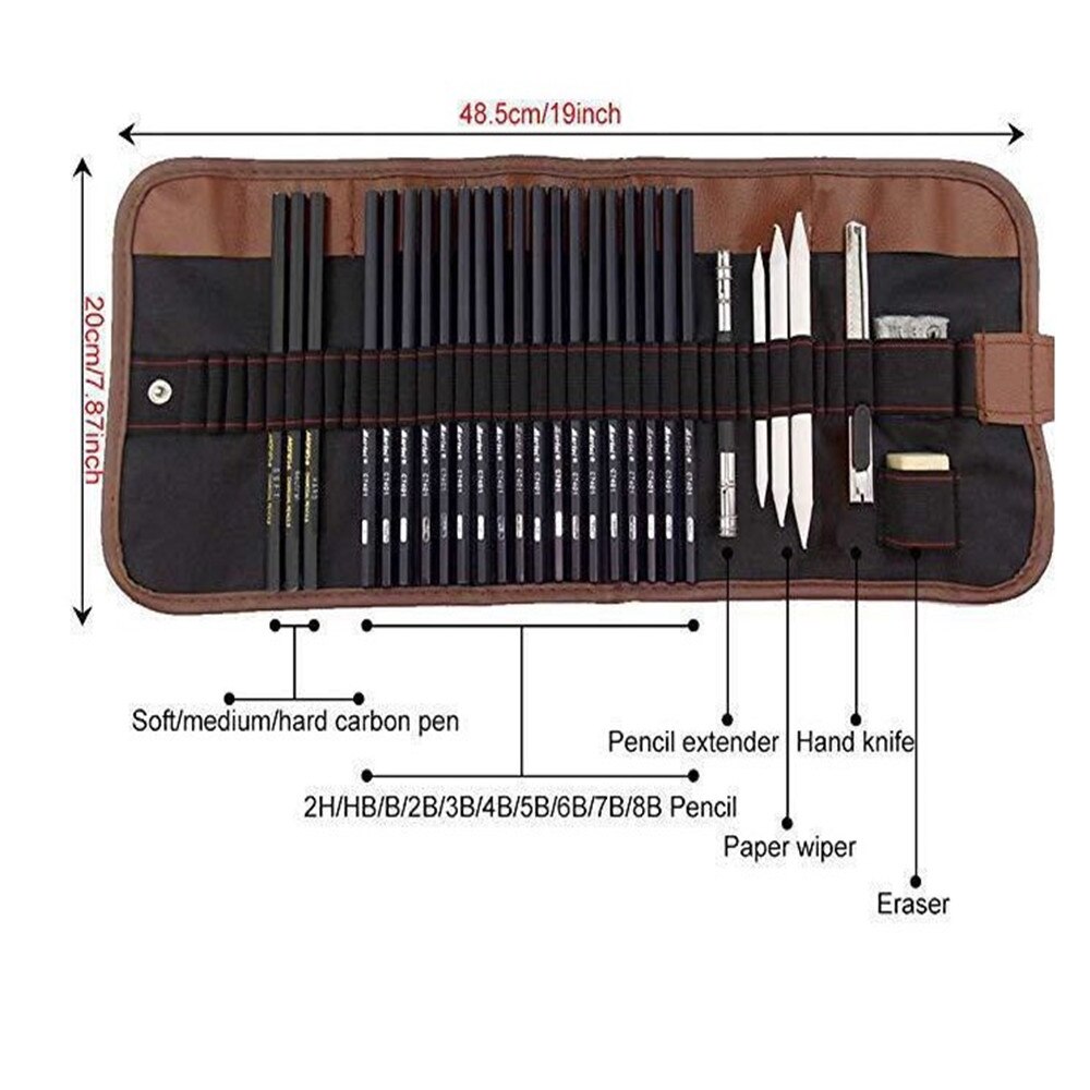 30pcs Sketch Pencil Set Drawing Beginner Sketch Kit Wood Pencil Bags For Painter School Students Art Supplies
