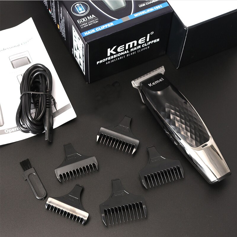 Kemei-tondeuse à cheveux électrique professionnelle sans fil, rasoir Rechargeable en acier inoxydable pour couper les cheveux: with box
