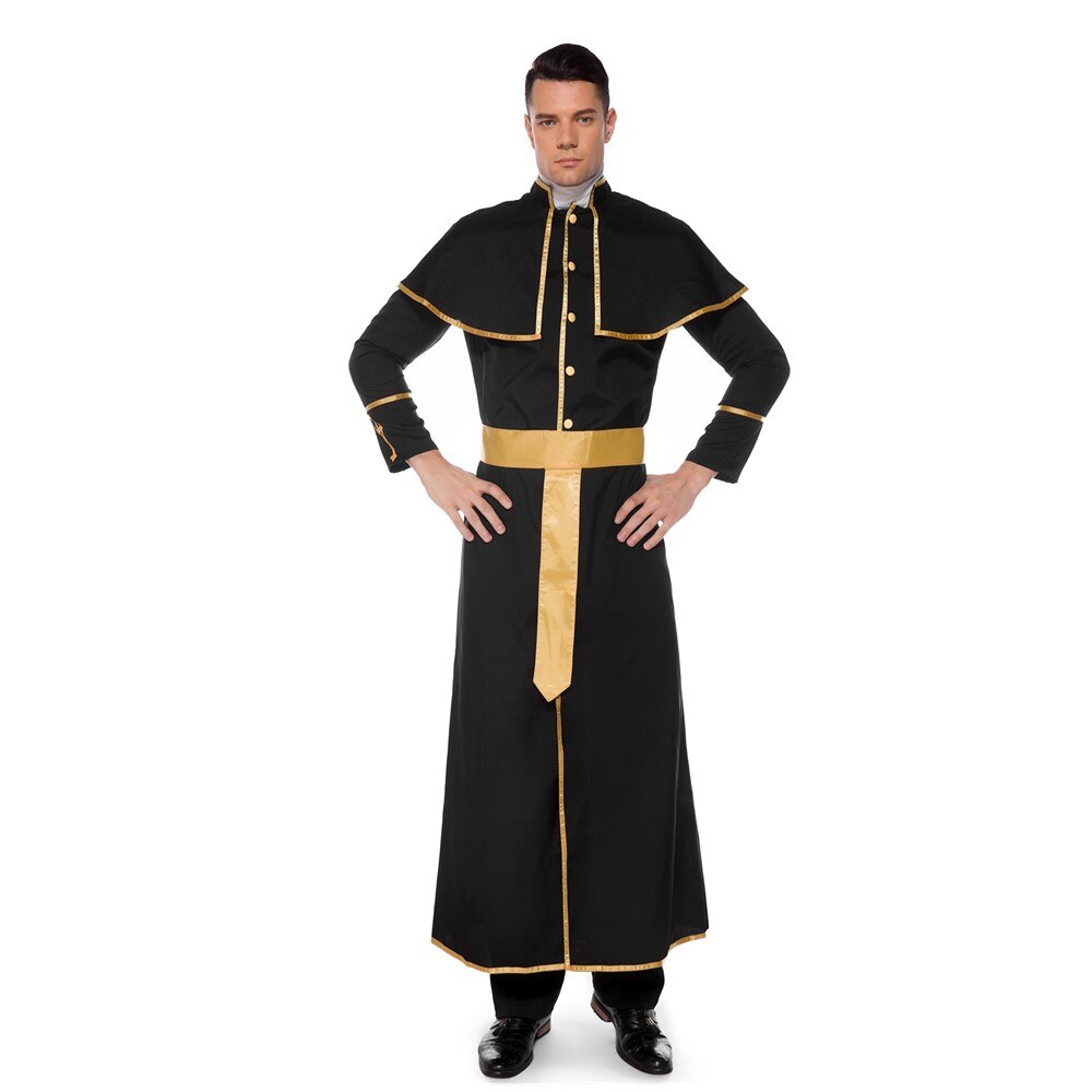 Adulto hombre clásico sacerdote Pastor Cosplay disfraz de Halloween monja Jesucristo María sacerdote Drama clérigo vestido de lujo