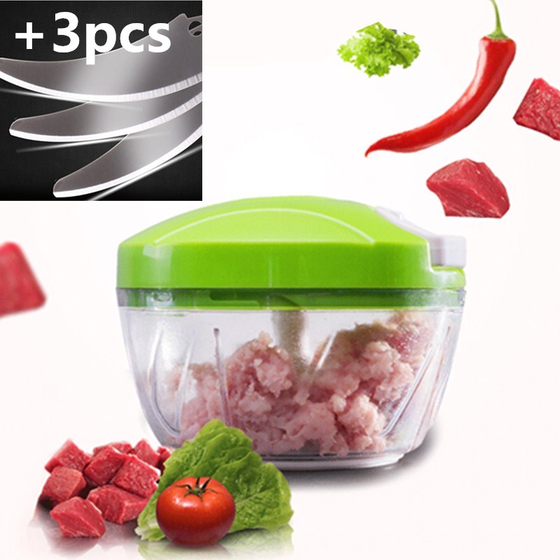 Manual Food Chopper Household Vegetable Chopper Shredder Multifunction Food Processor Meat Machine Crusher Blender: Green