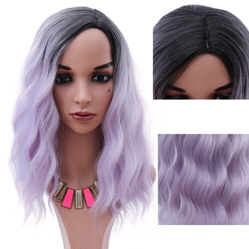 Czarne krótkie peruki z kręconymi włosami Natural Color Bob peruki dla kobiet 16 "syntetyczne włosy damskie zastępują tanie peruki: Purple
