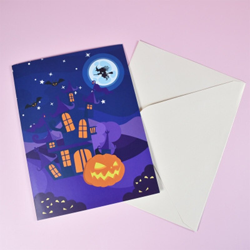 3D Pop-Up Halloween Greeting Card Funny Pumpkin Bat Postcard with Envelope 87HA