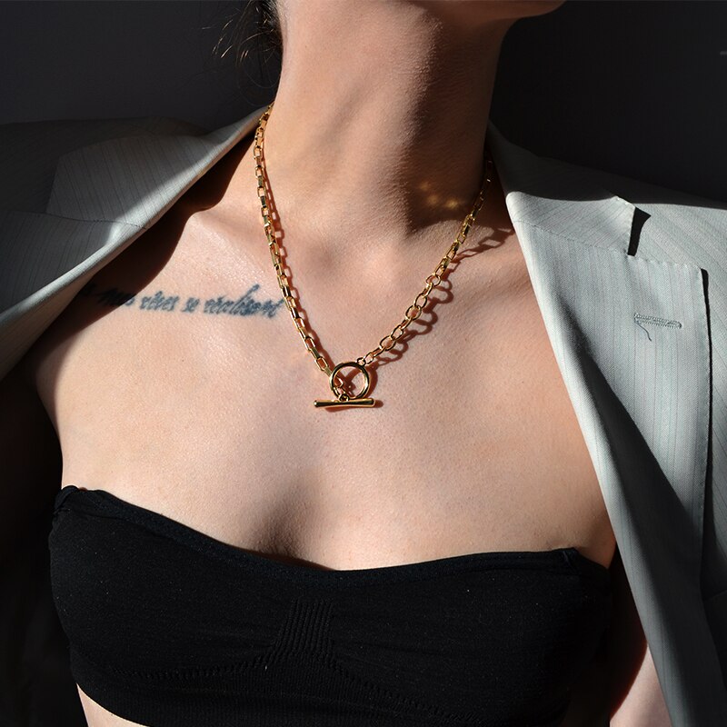 Cuban Gold Thick Chain Choker Necklace For Women Men Trendy Hip Hop Big Chunky Short Chain Choker Necklaces Jewelry: CS52048