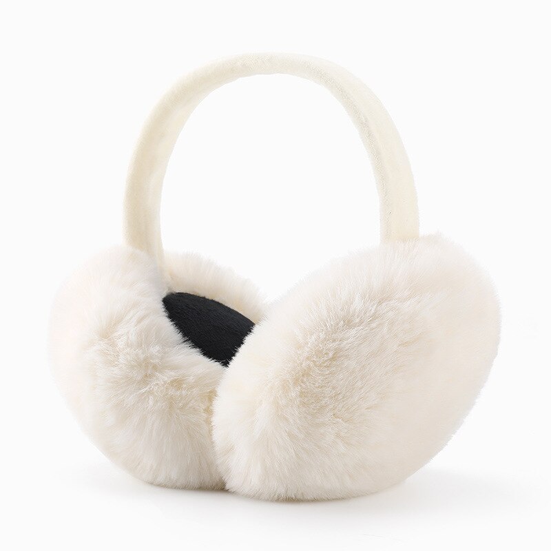 Imiteret pels ensfarvet ørebeskyttere vinterørvarmer, der kan foldes sammen, fluffy plys ørepuder, der kan justeres earsoft ørepynt: Hvid