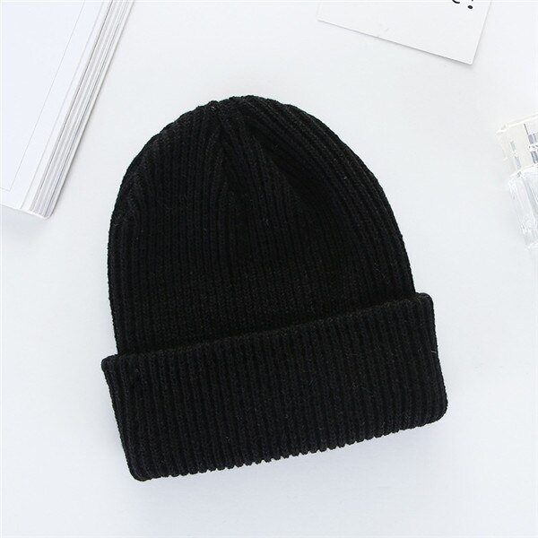 Men Women Knit Baggy Beanie Oversize Winter Hat Ski Winter Knitted Cap Woman Solid Color Hip Hop Boys Girls: Black
