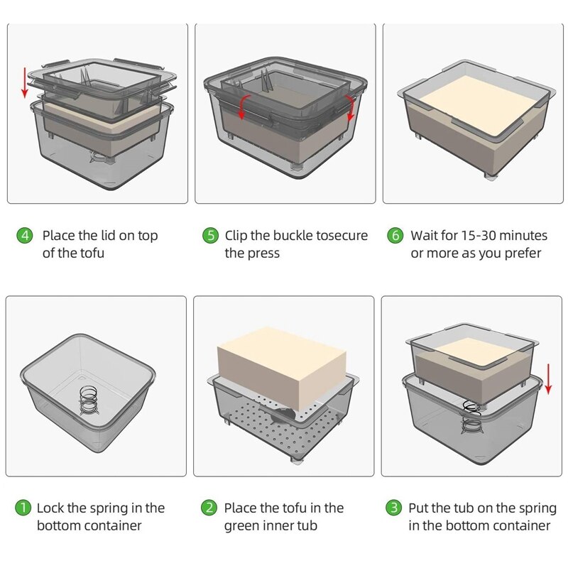 Tofu Pers Tofu Afdruiprek 3-Layer Tofu Pers Ingebouwde Drainage Water Verwijderen Tool Vaatwasmachinebestendig Keuken Koken tool Set