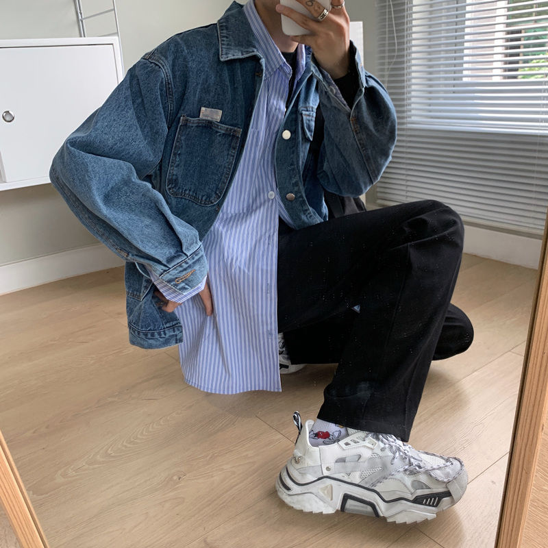 Katoen Blauw Denim Jas Heren Mode Retro Pocket Denim Jassen Heren Streetwear Losse Hip-Hop Bomberjack Mannen utility Jacket