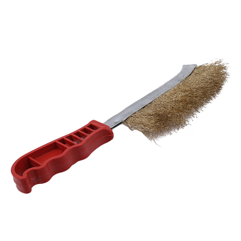 Red Handle Steel Wire Brush Copper Plating Derusting Brush Barbecue Mesh Cleaning Accessories: yellow
