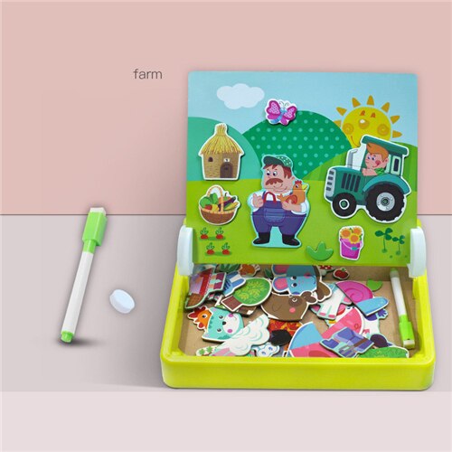 Baby Speelgoed Kid Magnetische Puzzel 3D Puzzel Verkeer Oceaan Letter En Nummer Houten Puzzel Vroege Educatief Kinderen: farm