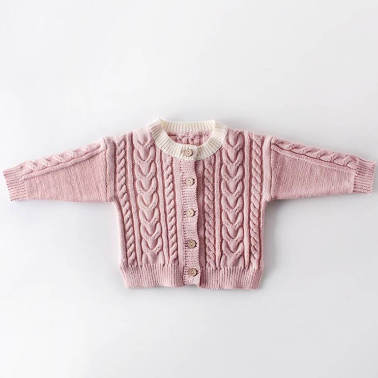 Baby Meisje Jas Herfst Aankomst katoen Retro mode all-match Gebreide Hand gemaakt Vest Trui Jas Leuke Zoete Baby meisjes: 83013-Pink / 3M