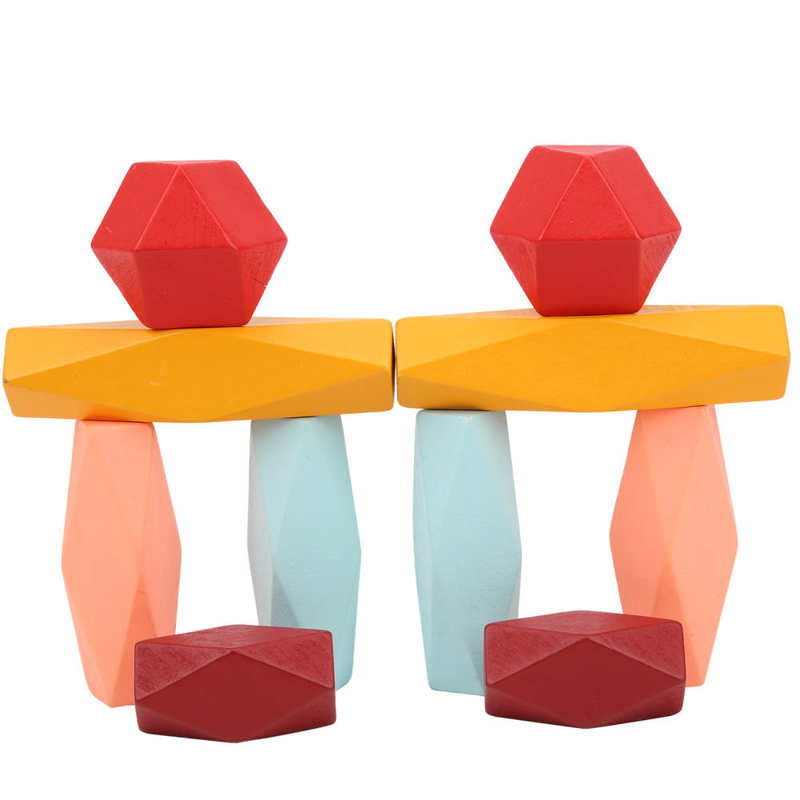 Wood Balancing Stacked Stones Colored Gems Wooden Stones Building Block Educational Toys