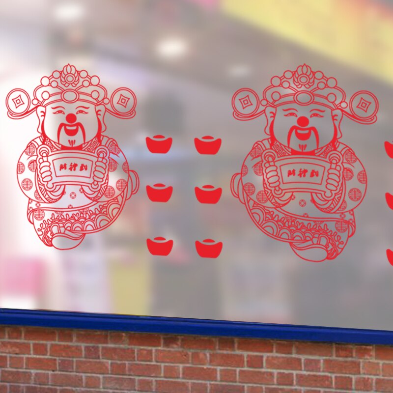 Chinese Nieuwjaar God Van Rijkdom Muurstickers Woonkamer Raam Home Decorations Lente Festival Muurstickers PVC Muurschilderingen