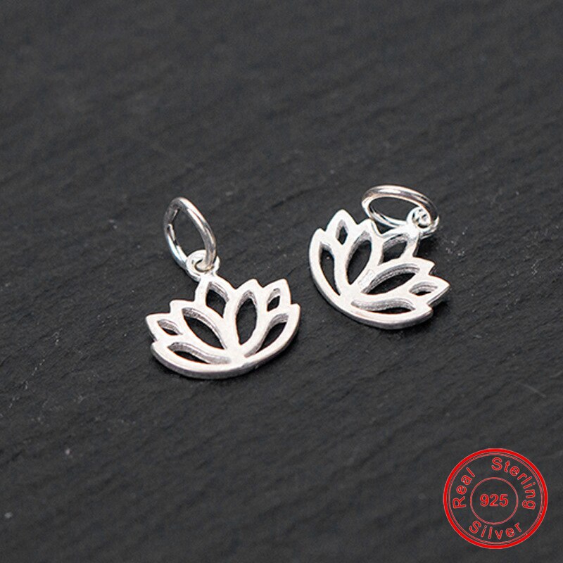 UQBing 10*11mm Hollow 925 Sterling Silver Buddhist Elements Lotus Flower Charm Beads For Women DIY Necklaces Pendants