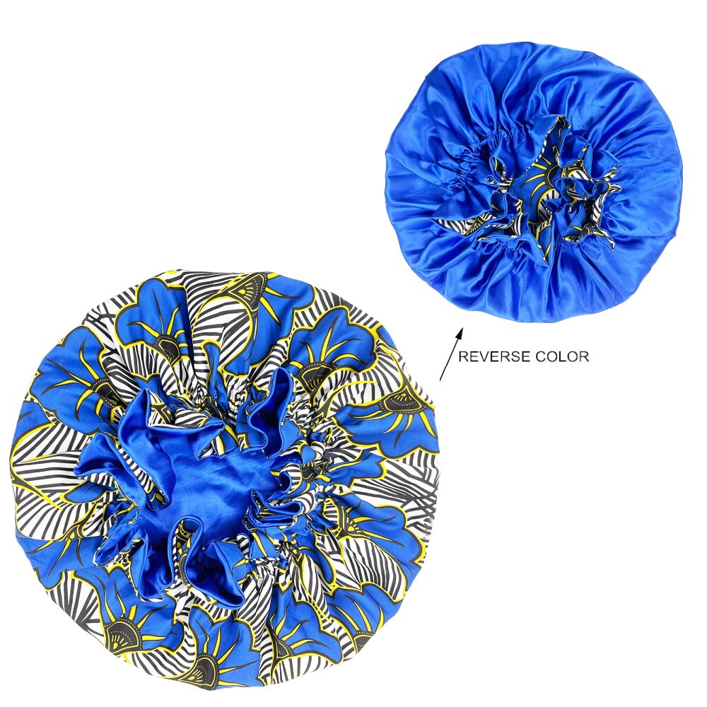 African Pattern Print Bonnet Hijabs Hat Women Night Sleep Cap Double Layer Satin Turban Extra Large Head Wear Lady Head Wrap Hat: style1
