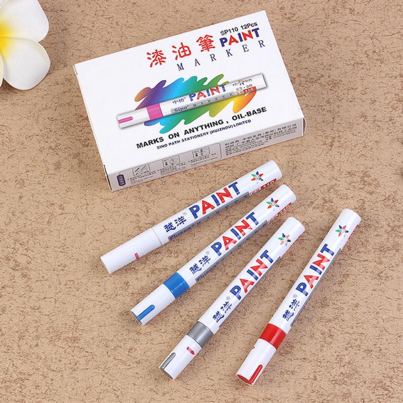 12 Colors Doodle Pen Paint Marker Pens Tyres Cars Pen Permanent Waterproof Quick-dry Oil Ink Drawing Supply Marker Craftwork Pen