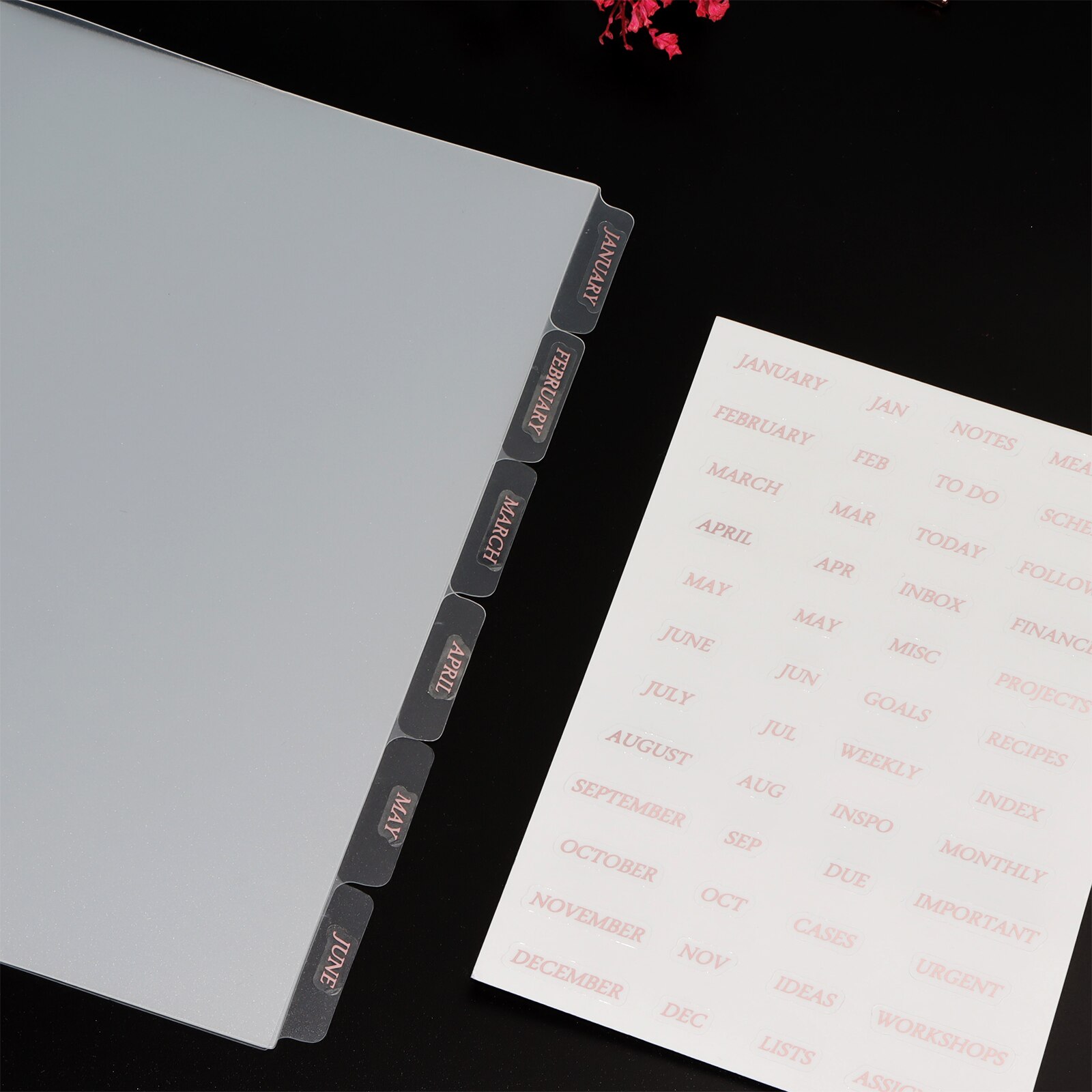 Plastic A5 Ringband Verdelers Voor Bindmiddelen Met 6 Stuks Tab En 1 Vel Rose Gouden Stickers