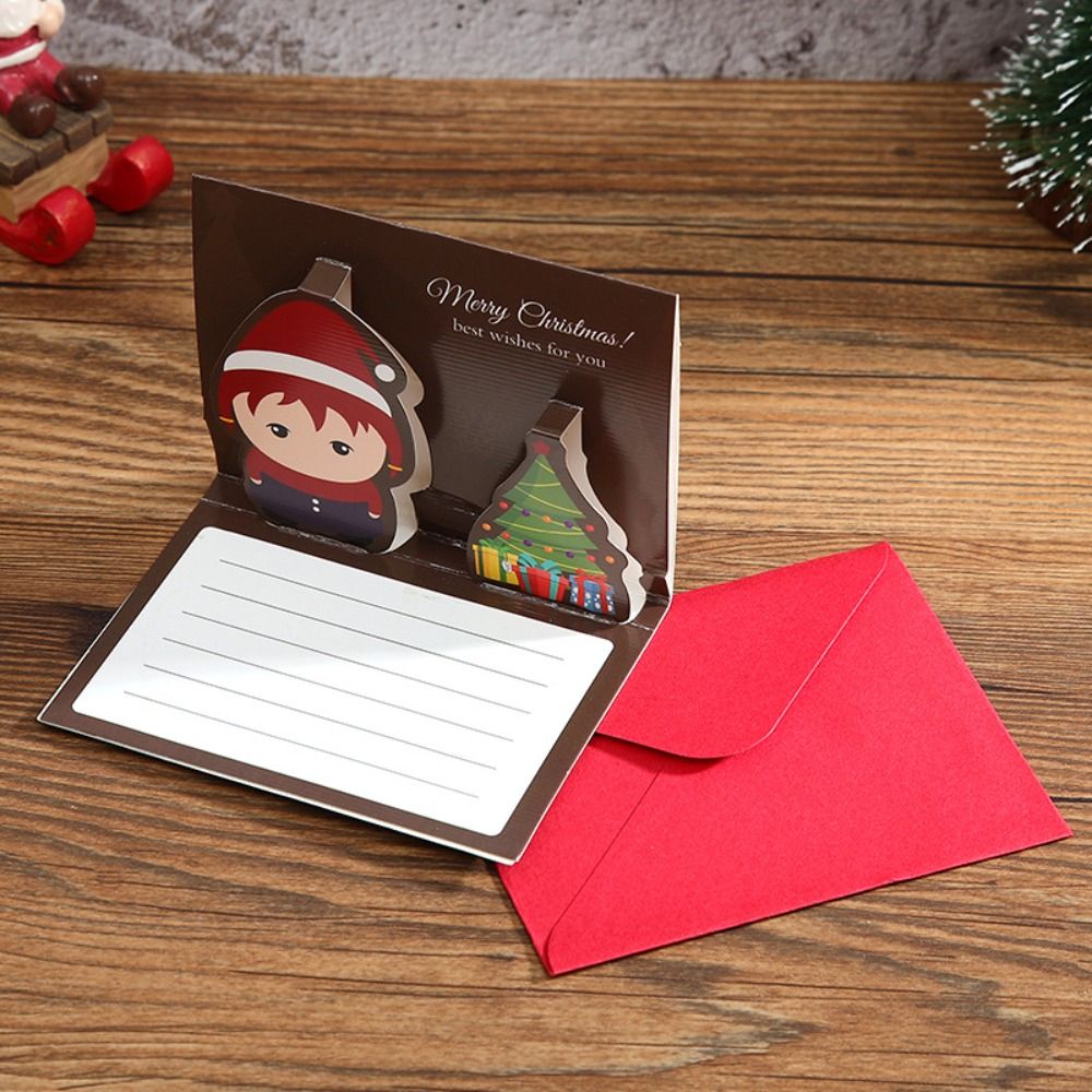 Kerstboom Vrolijk Kerstfeest 3D-kaarten Handschrift Bedankt Kerstpop-upkaarten Uitnodiging Opvouwbare nieuwjaarswenskaarten: green
