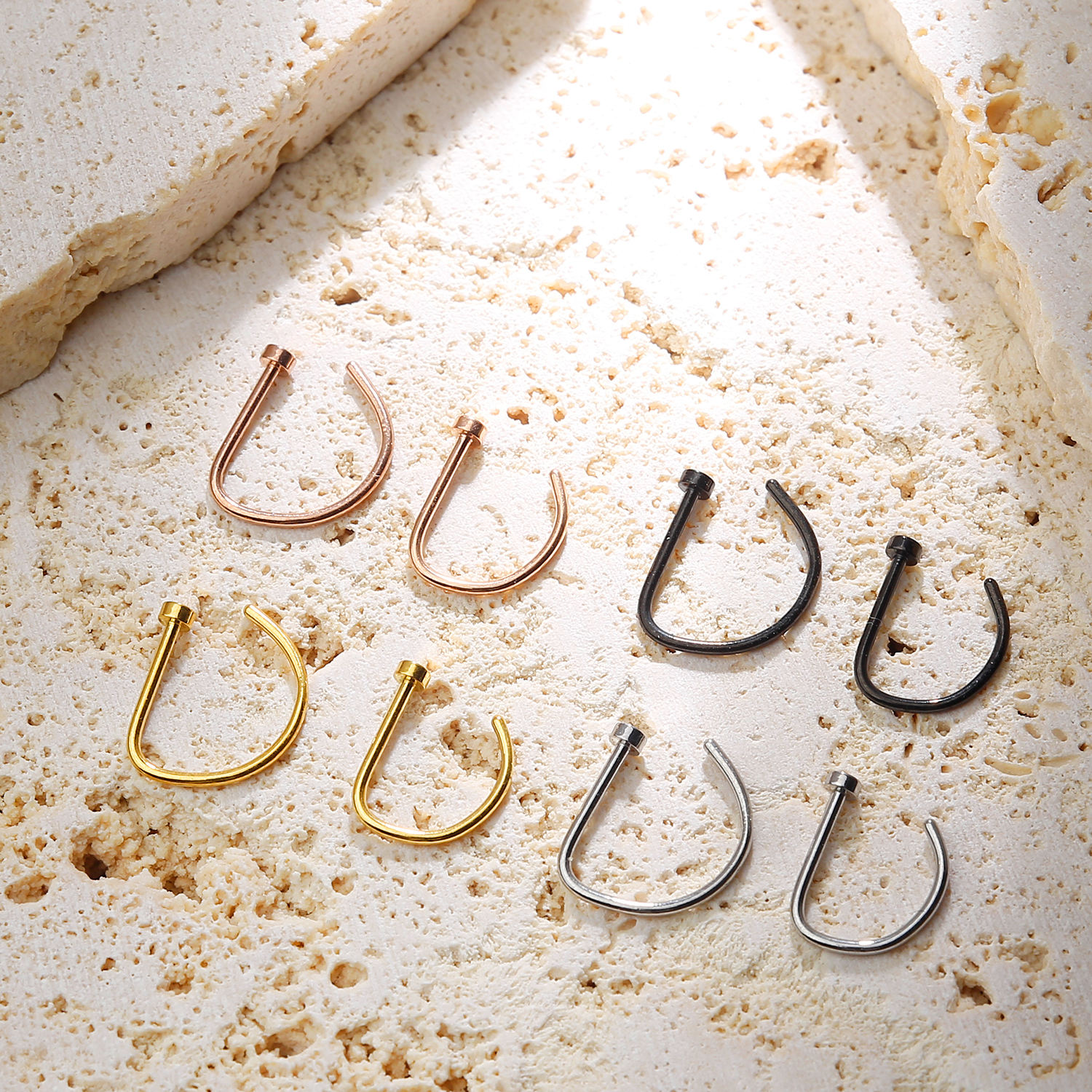 Aro de tornillo para nariz de 20G, aro hipoalergénico de acero inoxidable en forma de D, joyería para Piercing para nariz para mujeres y hombres