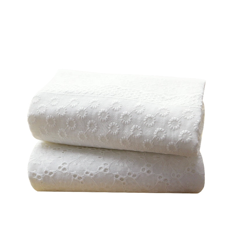 Bomull ren vit genombruten spets brudklänning tyg broderat tyg broderat tyg tyg klänning tyg bomullstyg