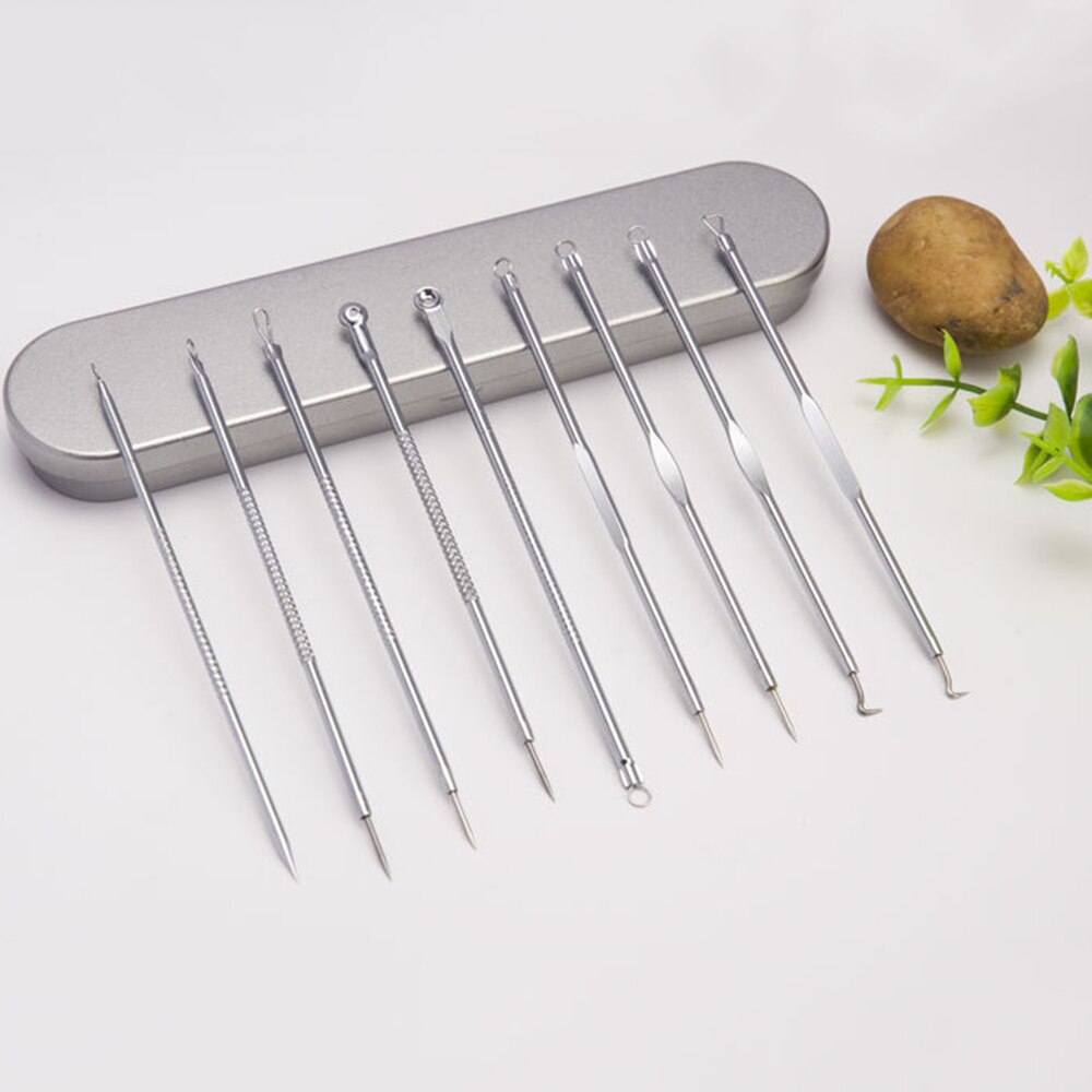 9 stücke Mitesser Entferner Akne Nadel Bausatz Edelstahl Pickel Professionelle Einfach Zu Bedienen Hautpflege Werkzeug: Eisen Kasten