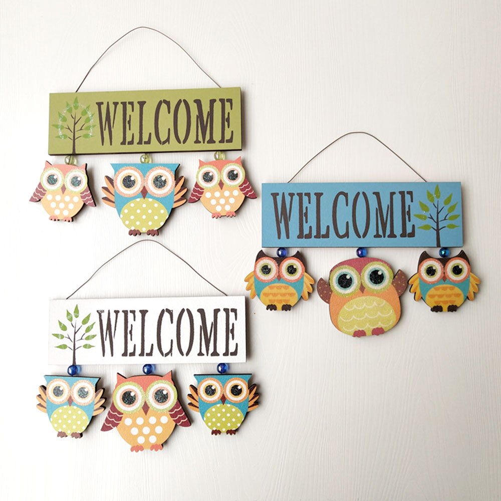 Cartel de bienvenida de búhos para puerta colgante de madera, letrero de bienvenida para porche, Patio, puerta delantera de madera, decoración de pared de jardín casero decorativo