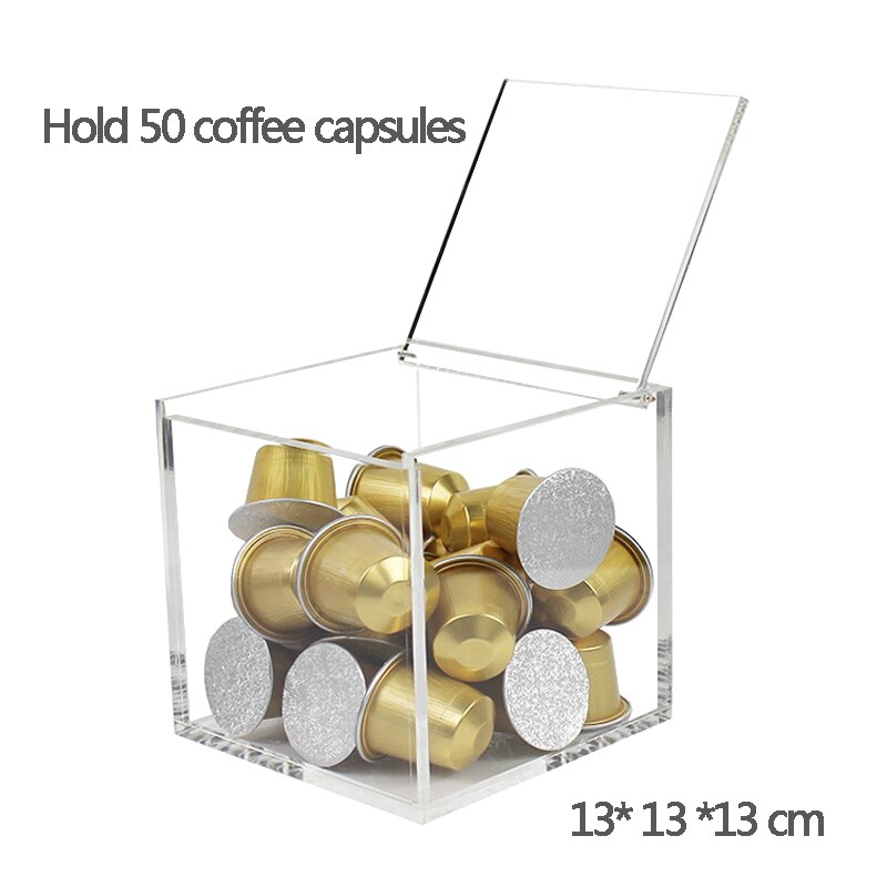 Boîte de rangement de capsules de café support café haut de table boîte acrylique transparente anti-poussière moderne contenant 50 capsules de café: 1 Pack