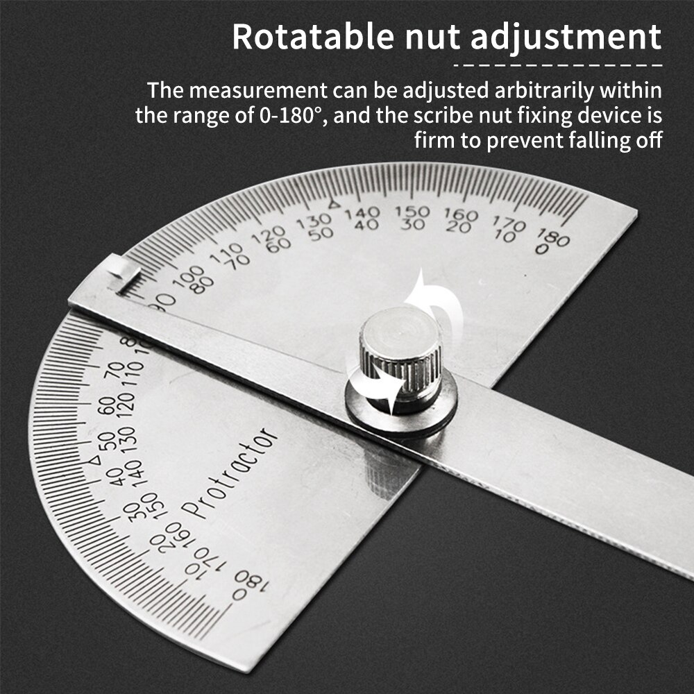 180Degree Protractor Angle Finder Adjustable Stainless Steel Roundhead Ruler Mathematics Measuring Tool Protractor Ruler Caliper