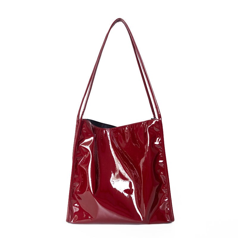 Vintage dames grote capaciteit dames boodschappentas lakleren dames schoudertassen casual effen kleur tote handtassen: Wijnrood
