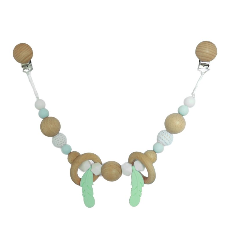 Pram Chain with Clips Nature Wooden Pram String Clips Mobile Pram Rattle Stroller Toys Neborn Toys