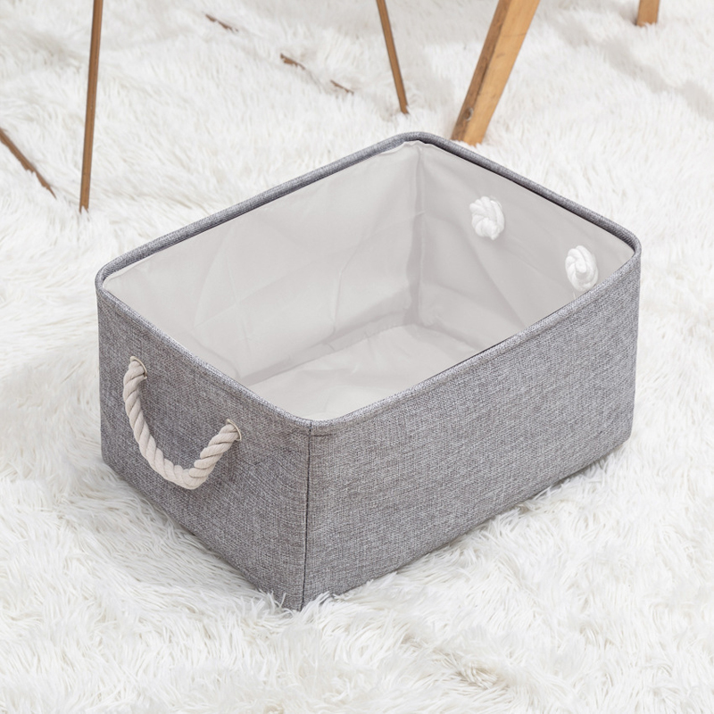 Foldable Fabric Fabric Storage Baskets, with Handles Linen Wardrobe Storage Rack Home Wardrobe Towel Toys Storage Basket: M / Blue